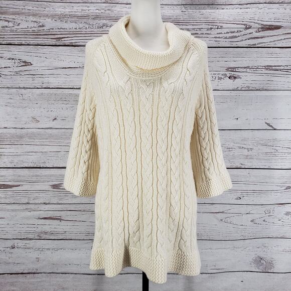 Coldwater Creek Cream Cable Knit Cowl Neck Wool Blend Sweater Size 1X - Picture 1 of 14